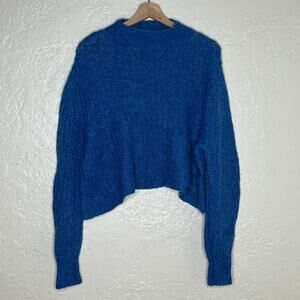 Happy x Nature Oversized Mock Neck Sweater Cozy Minimalist Women Blue XS